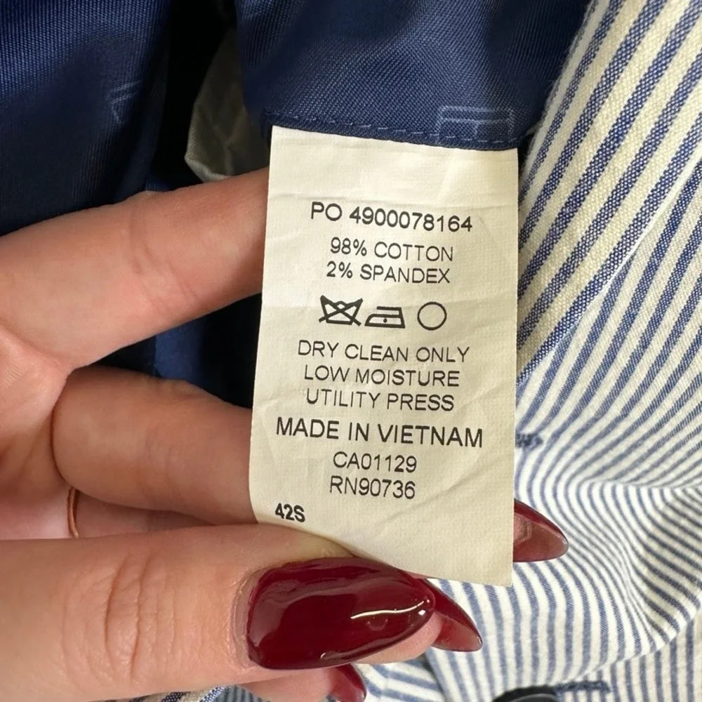 Tommy Hilfiger Mens Blue White Seersucker Stripe Two Button Sport Coat 42S